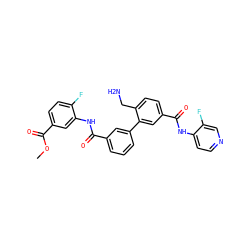 COC(=O)c1ccc(F)c(NC(=O)c2cccc(-c3cc(C(=O)Nc4ccncc4F)ccc3CN)c2)c1 ZINC000206416193