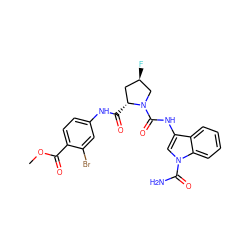 COC(=O)c1ccc(NC(=O)[C@@H]2C[C@@H](F)CN2C(=O)Nc2cn(C(N)=O)c3ccccc23)cc1Br ZINC000148055323