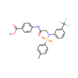 COC(=O)c1ccc(NC(=O)CN(c2cccc(C(F)(F)F)c2)S(=O)(=O)c2ccc(C)cc2)cc1 ZINC000019856414