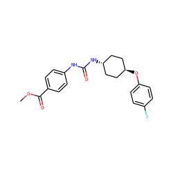 COC(=O)c1ccc(NC(=O)N[C@H]2CC[C@H](Oc3ccc(F)cc3)CC2)cc1 ZINC000103236460