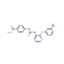 COC(=O)c1ccc(NC(=O)Nc2cccnc2Oc2cccc(C(F)(F)F)c2)cc1 ZINC000095590928