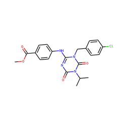 COC(=O)c1ccc(Nc2nc(=O)n(C(C)C)c(=O)n2Cc2ccc(Cl)cc2)cc1 ZINC000145575284