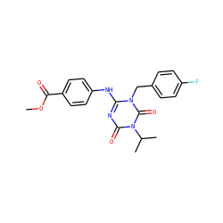 COC(=O)c1ccc(Nc2nc(=O)n(C(C)C)c(=O)n2Cc2ccc(F)cc2)cc1 ZINC000200516182