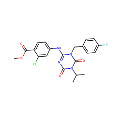 COC(=O)c1ccc(Nc2nc(=O)n(C(C)C)c(=O)n2Cc2ccc(F)cc2)cc1Cl ZINC000200505602
