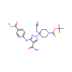 COC(=O)c1ccc(Nc2nn(C3(CC#N)CCN(C(=O)OC(C)(C)C)CC3)cc2C(N)=O)cc1 ZINC000204988162