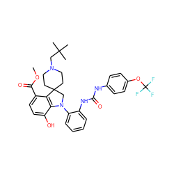 COC(=O)c1ccc(O)c2c1C1(CCN(CC(C)(C)C)CC1)CN2c1ccccc1NC(=O)Nc1ccc(OC(F)(F)F)cc1 ZINC000169348368