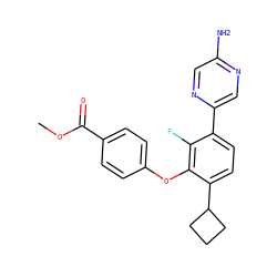 COC(=O)c1ccc(Oc2c(C3CCC3)ccc(-c3cnc(N)cn3)c2F)cc1 ZINC000224562828