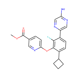 COC(=O)c1ccc(Oc2c(C3CCC3)ccc(-c3cnc(N)cn3)c2F)nc1 ZINC000224565757