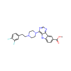 COC(=O)c1ccc2[nH]c3c(N4CCN(CCc5ccc(F)c(F)c5)CC4)ncnc3c2c1 ZINC000013559653