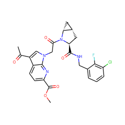 COC(=O)c1ccc2c(C(C)=O)cn(CC(=O)N3[C@H](C(=O)NCc4cccc(Cl)c4F)C[C@H]4C[C@H]43)c2n1 ZINC000148216320