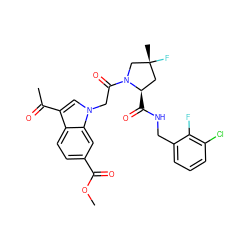 COC(=O)c1ccc2c(C(C)=O)cn(CC(=O)N3C[C@](C)(F)C[C@H]3C(=O)NCc3cccc(Cl)c3F)c2c1 ZINC000148149007