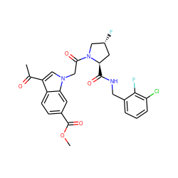 COC(=O)c1ccc2c(C(C)=O)cn(CC(=O)N3C[C@H](F)C[C@H]3C(=O)NCc3cccc(Cl)c3F)c2c1 ZINC000147924200
