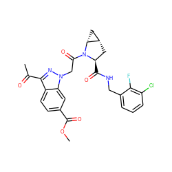 COC(=O)c1ccc2c(C(C)=O)nn(CC(=O)N3[C@H](C(=O)NCc4cccc(Cl)c4F)C[C@H]4C[C@H]43)c2c1 ZINC000143978160