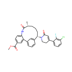 COC(=O)c1ccc2c(c1)-c1cccc(c1)[C@@H](N1CCC(c3cccc(Cl)c3F)=CC1=O)CCC[C@@H](C)C(=O)N2 ZINC000220113955