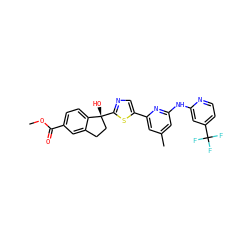 COC(=O)c1ccc2c(c1)CC[C@@]2(O)c1ncc(-c2cc(C)cc(Nc3cc(C(F)(F)F)ccn3)n2)s1 ZINC000141985181