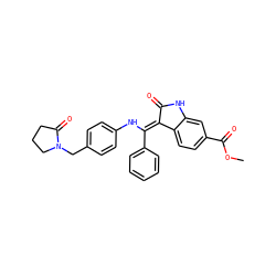 COC(=O)c1ccc2c(c1)NC(=O)/C2=C(\Nc1ccc(CN2CCCC2=O)cc1)c1ccccc1 ZINC000101235092