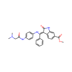 COC(=O)c1ccc2c(c1)NC(=O)/C2=C(\Nc1ccc(NC(=O)CN(C)C)cc1)c1ccccc1 ZINC000040872564