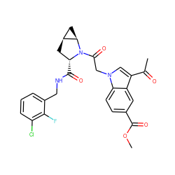 COC(=O)c1ccc2c(c1)c(C(C)=O)cn2CC(=O)N1[C@H](C(=O)NCc2cccc(Cl)c2F)C[C@H]2C[C@H]21 ZINC000147988812
