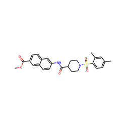 COC(=O)c1ccc2cc(NC(=O)C3CCN(S(=O)(=O)c4ccc(C)cc4C)CC3)ccc2c1 ZINC000095593193