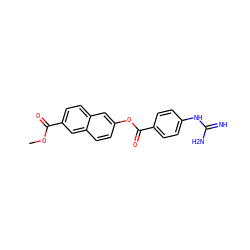 COC(=O)c1ccc2cc(OC(=O)c3ccc(NC(=N)N)cc3)ccc2c1 ZINC000299858575