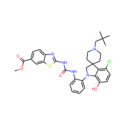 COC(=O)c1ccc2nc(NC(=O)Nc3ccccc3N3CC4(CCN(CC(C)(C)C)CC4)c4c(Cl)ccc(O)c43)sc2c1 ZINC001772648977
