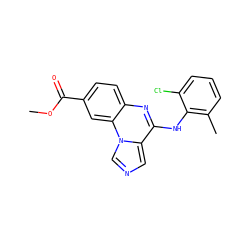 COC(=O)c1ccc2nc(Nc3c(C)cccc3Cl)c3cncn3c2c1 ZINC000013860308