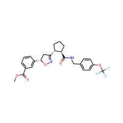 COC(=O)c1cccc([C@@H]2CC([C@@H]3CCC[C@H]3C(=O)NCc3ccc(OC(F)(F)F)cc3)=NO2)c1 ZINC000045335268