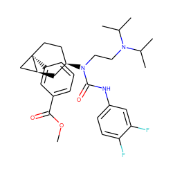 COC(=O)c1cccc([C@]23CC[C@@H](N(CCN(C(C)C)C(C)C)C(=O)Nc4ccc(F)c(F)c4)C[C@H]2C3)c1 ZINC000028649966