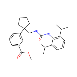 COC(=O)c1cccc(C2(CNC(=O)Nc3c(C(C)C)cccc3C(C)C)CCCC2)c1 ZINC000013736842