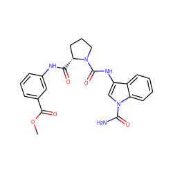 COC(=O)c1cccc(NC(=O)[C@@H]2CCCN2C(=O)Nc2cn(C(N)=O)c3ccccc23)c1 ZINC000148212083
