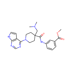 COC(=O)c1cccc(NC(=O)C2(CN(C)C)CCN(c3ncnc4[nH]ccc34)CC2)c1 ZINC000473115429
