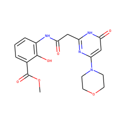 COC(=O)c1cccc(NC(=O)Cc2nc(N3CCOCC3)cc(=O)[nH]2)c1O ZINC000115073338