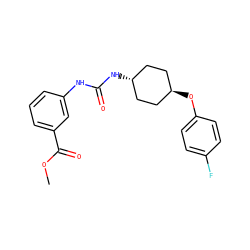 COC(=O)c1cccc(NC(=O)N[C@H]2CC[C@H](Oc3ccc(F)cc3)CC2)c1 ZINC000103236459