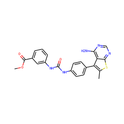 COC(=O)c1cccc(NC(=O)Nc2ccc(-c3c(C)sc4ncnc(N)c34)cc2)c1 ZINC000014946258