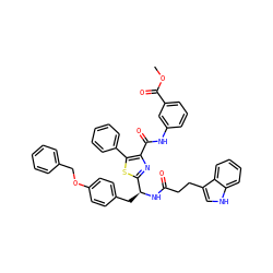 COC(=O)c1cccc(NC(=O)c2nc([C@H](Cc3ccc(OCc4ccccc4)cc3)NC(=O)CCc3c[nH]c4ccccc34)sc2-c2ccccc2)c1 ZINC000096285496
