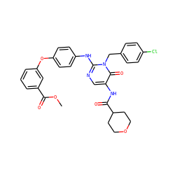 COC(=O)c1cccc(Oc2ccc(Nc3ncc(NC(=O)C4CCOCC4)c(=O)n3Cc3ccc(Cl)cc3)cc2)c1 ZINC000204092430