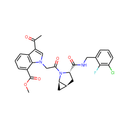 COC(=O)c1cccc2c(C(C)=O)cn(CC(=O)N3[C@H](C(=O)NCc4cccc(Cl)c4F)C[C@H]4C[C@H]43)c12 ZINC000148077060