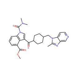 COC(=O)c1cccc2c1c(C(=O)C1CCC(Cn3c(C)nc4cnccc43)CC1)cn2C(=O)N(C)C ZINC000013776675