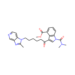 COC(=O)c1cccc2c1c(C(=O)CCCCCn1c(C)nc3cnccc31)cn2C(=O)N(C)C ZINC000013776670