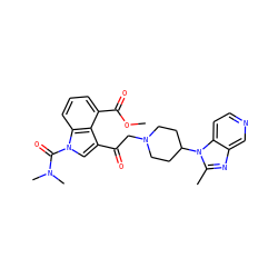 COC(=O)c1cccc2c1c(C(=O)CN1CCC(n3c(C)nc4cnccc43)CC1)cn2C(=O)N(C)C ZINC000013776680