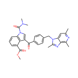 COC(=O)c1cccc2c1c(C(=O)c1ccc(Cn3c(C)nc4c(C)nc(C)cc43)cc1)cn2C(=O)N(C)C ZINC000013776690