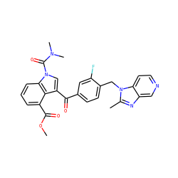 COC(=O)c1cccc2c1c(C(=O)c1ccc(Cn3c(C)nc4cnccc43)c(F)c1)cn2C(=O)N(C)C ZINC000013776663