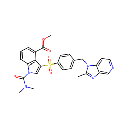 COC(=O)c1cccc2c1c(S(=O)(=O)c1ccc(Cn3c(C)nc4cnccc43)cc1)cn2C(=O)N(C)C ZINC000028010725