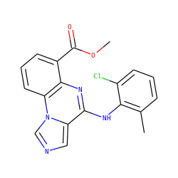COC(=O)c1cccc2c1nc(Nc1c(C)cccc1Cl)c1cncn12 ZINC000026569380