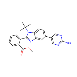 COC(=O)c1ccccc1-c1nc2cc(-c3cnc(N)nc3)ccc2n1C(C)(C)C ZINC000144123855