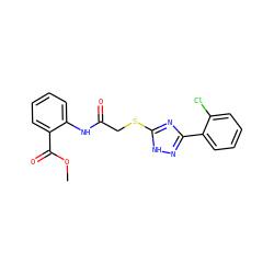 COC(=O)c1ccccc1NC(=O)CSc1nc(-c2ccccc2Cl)n[nH]1 ZINC000017877097