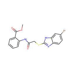 COC(=O)c1ccccc1NC(=O)CSc1nc2ccc(Br)cc2[nH]1 ZINC000020765310