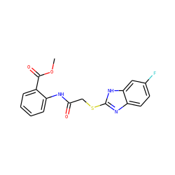 COC(=O)c1ccccc1NC(=O)CSc1nc2ccc(F)cc2[nH]1 ZINC001772627411