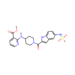 COC(=O)c1cccnc1N(C)C1CCN(C(=O)c2cc3cc(NS(C)(=O)=O)ccc3[nH]2)CC1 ZINC000013801192