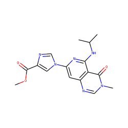 COC(=O)c1cn(-c2cc3ncn(C)c(=O)c3c(NC(C)C)n2)cn1 ZINC000115622853